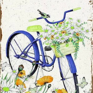 Welcome Decor Bicycle and Flowers Spring Metal Sign Indoor Outdoor Poster Tin Sign Wall Art Retro Poster Plaque Home Wall Decora