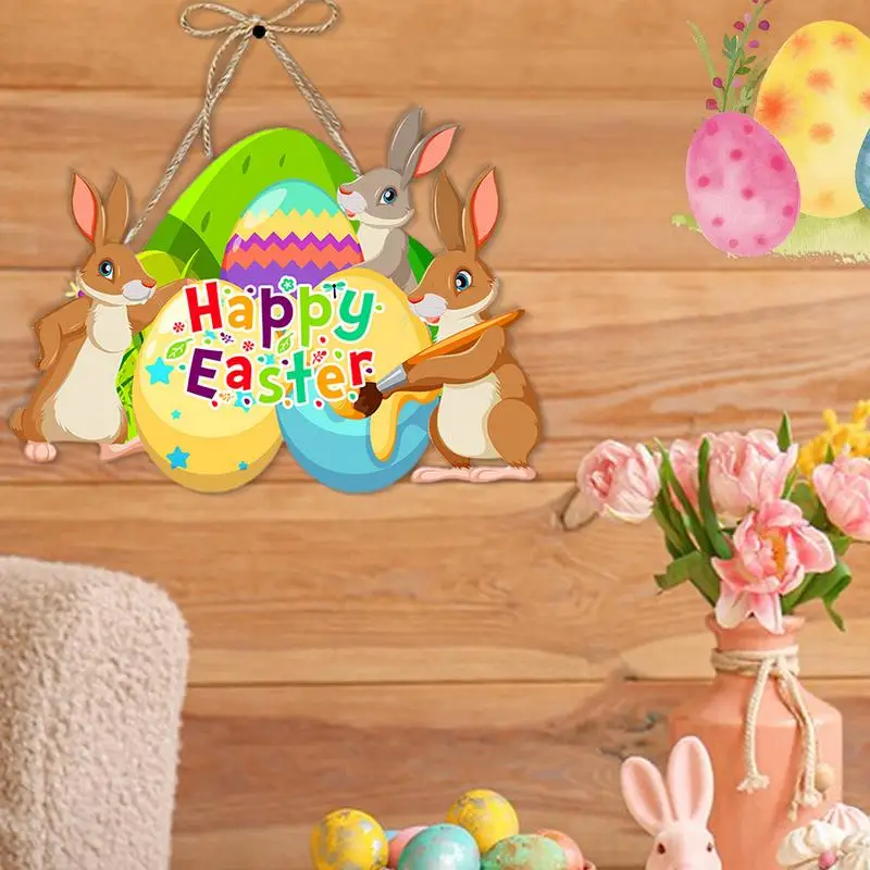 Easter Welcome Sign Wall Decor Door Signs Easter Decor Easter Bunny Egg Holiday Ornament Door Hanger Paper Spring Decor Front - Image 3