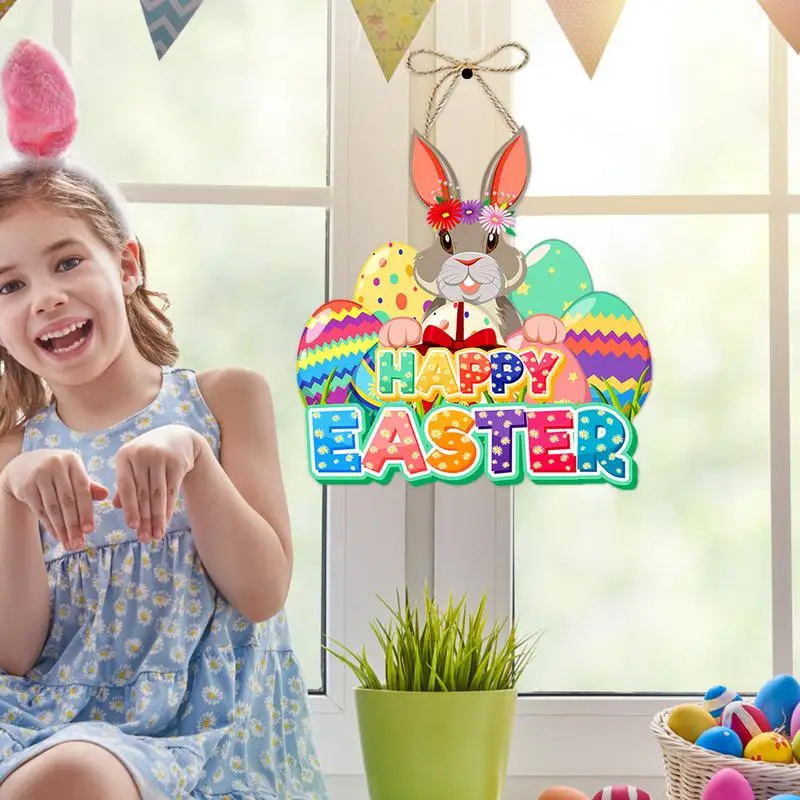 Easter Welcome Sign Wall Decor Door Signs Easter Decor Easter Bunny Egg Holiday Ornament Door Hanger Paper Spring Decor Front - Image 4