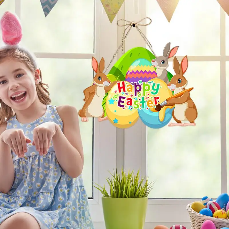 Easter Welcome Sign Wall Decor Door Signs Easter Decor Easter Bunny Egg Holiday Ornament Door Hanger Paper Spring Decor Front - Image 2
