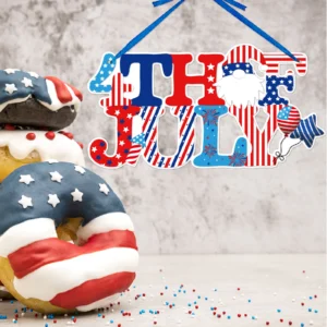 4th of July Welcome Sign Independence Day Gnome Hanging Sign Patriotic Door Hanger Wall Plaque Hanging Decor