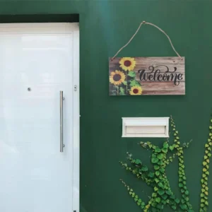 Pastoral Style Sunflower Welcome Sign Lightweight Rectangular Welcome Door Sign Hanging Wooden Decoration Sign Office